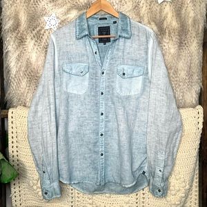 Guess Chambray Blue Button Down Long Sleeve Shirt